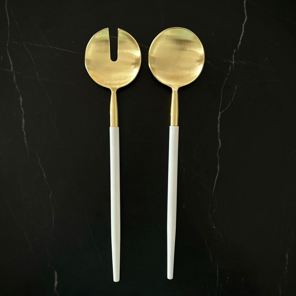 NEW Napa Bianco Salad Servers - White/Gold