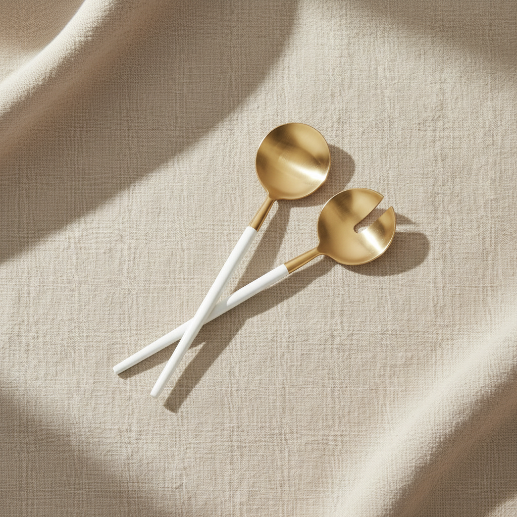 Napa Bianco Salad Servers - White/Gold