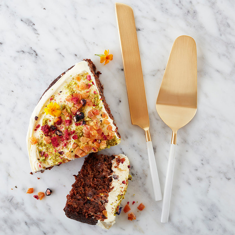 NEW Napa Bianco Cake and Knife Set - White/Gold