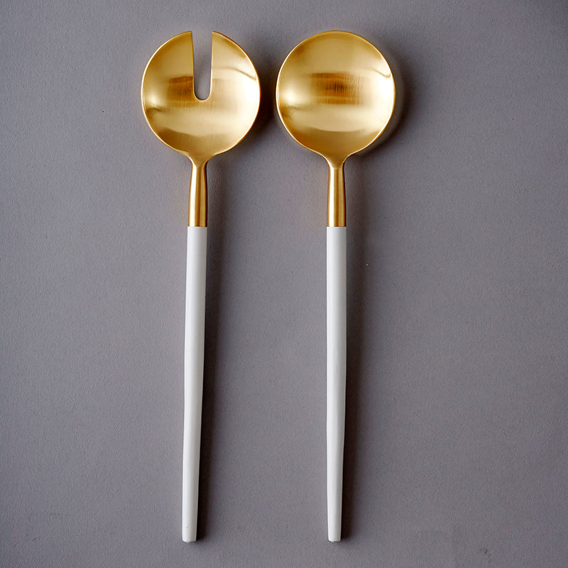 NEW Napa Bianco Salad Servers - White/Gold